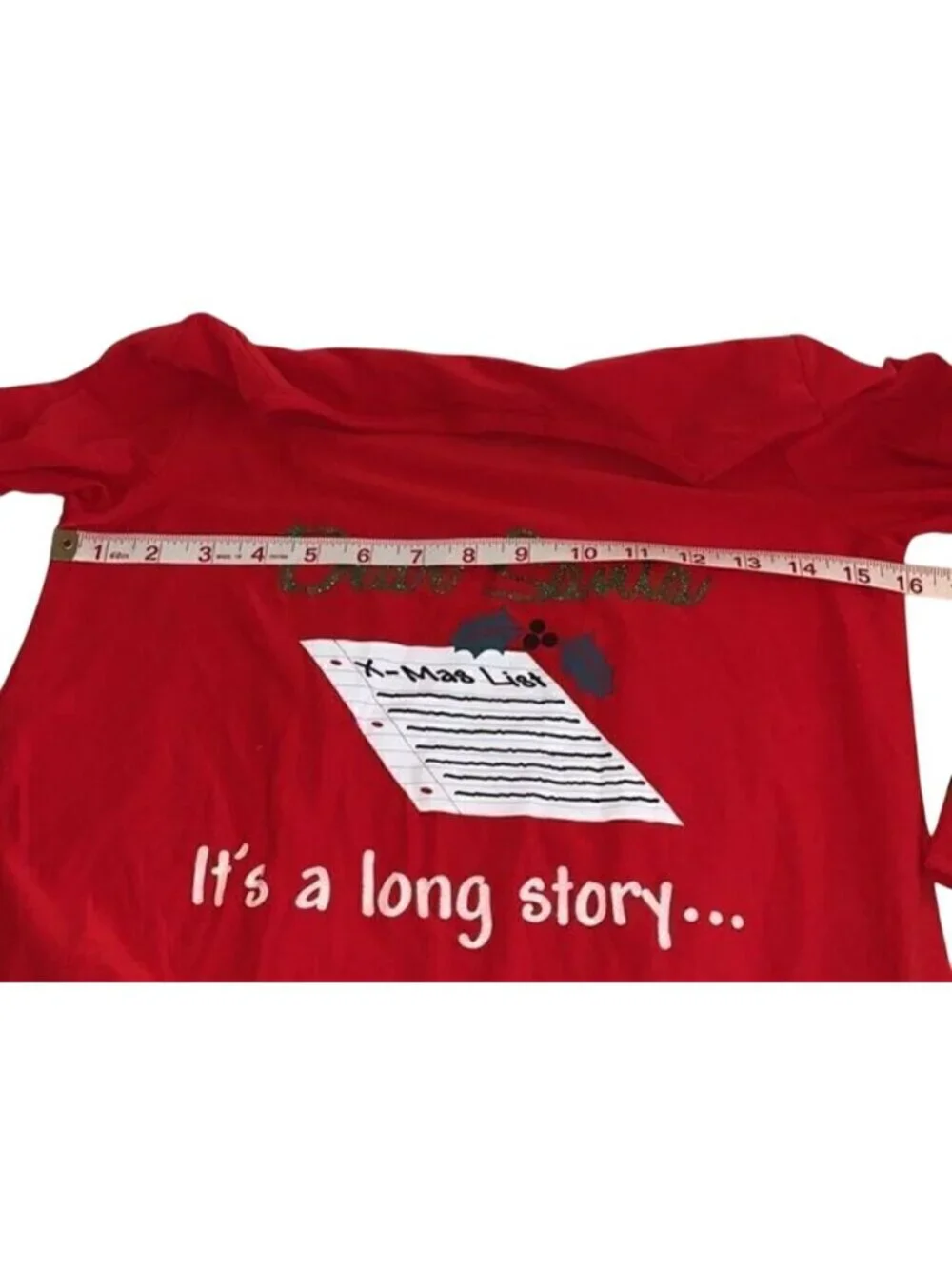Derek Heart Santa It's A Long Story 3/4 Bell Sleeves Tee‎ Shirt Size Med 10/12